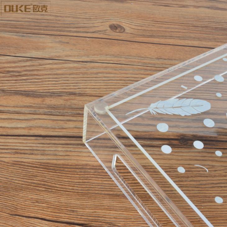 Lucite Printing Handle Acrylic Serving Tray