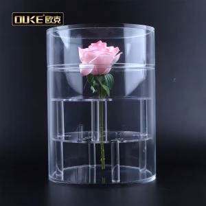 Kotak Bunga Bulat Acrylic Bening Dengan Tutup