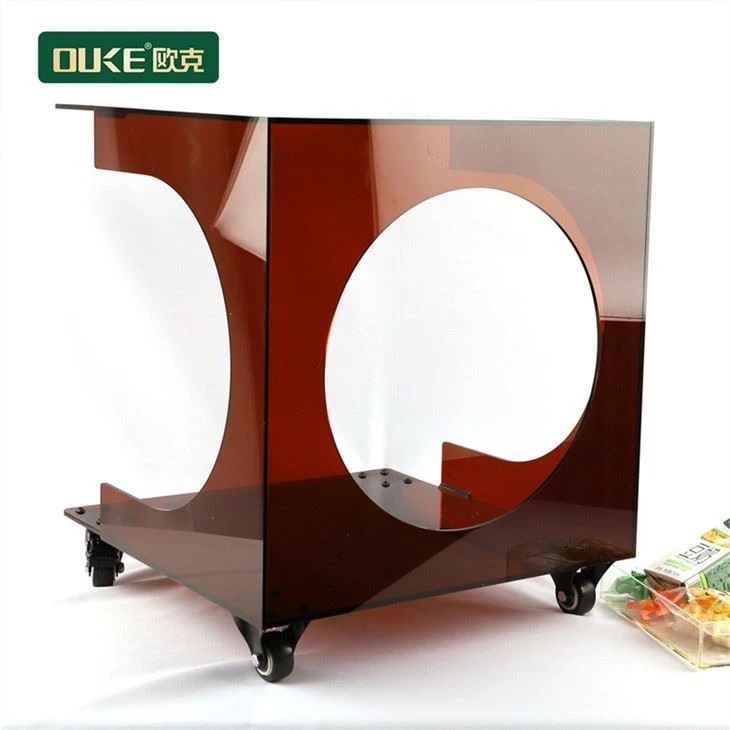 Dark Tea Acrylic Sofa Table With Wheel For Living Room