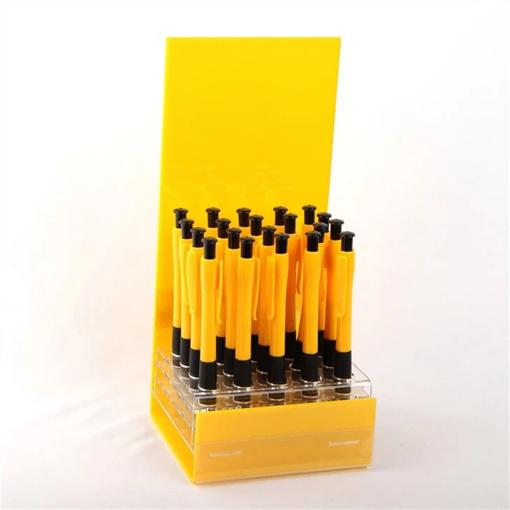 Yellow Acrylic Pen Holder With Price Tag
